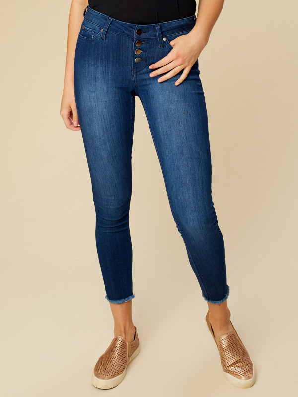 Altar'd State Kate Button Front Frayed Skinny Jeans