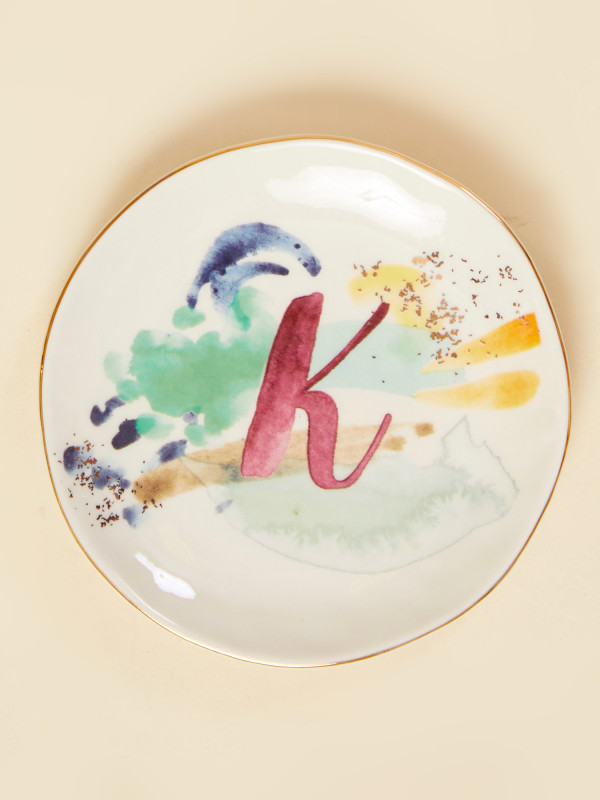 Monogram Watercolor Ring Dish - K