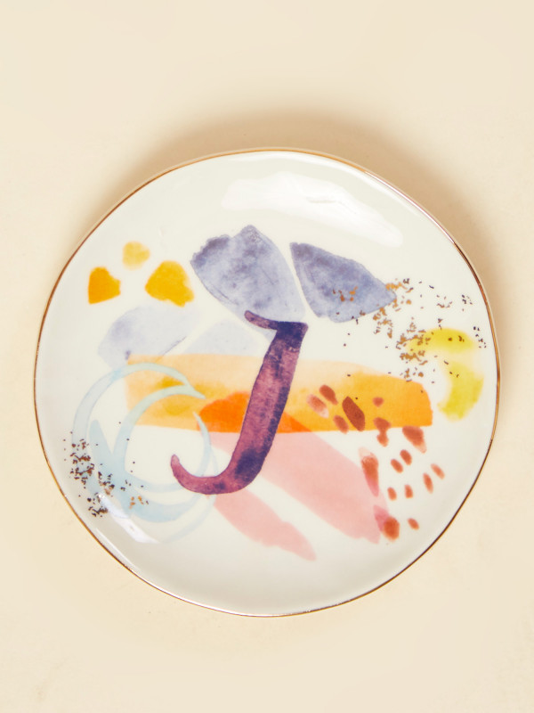 Monogram Watercolor Ring Dish - J