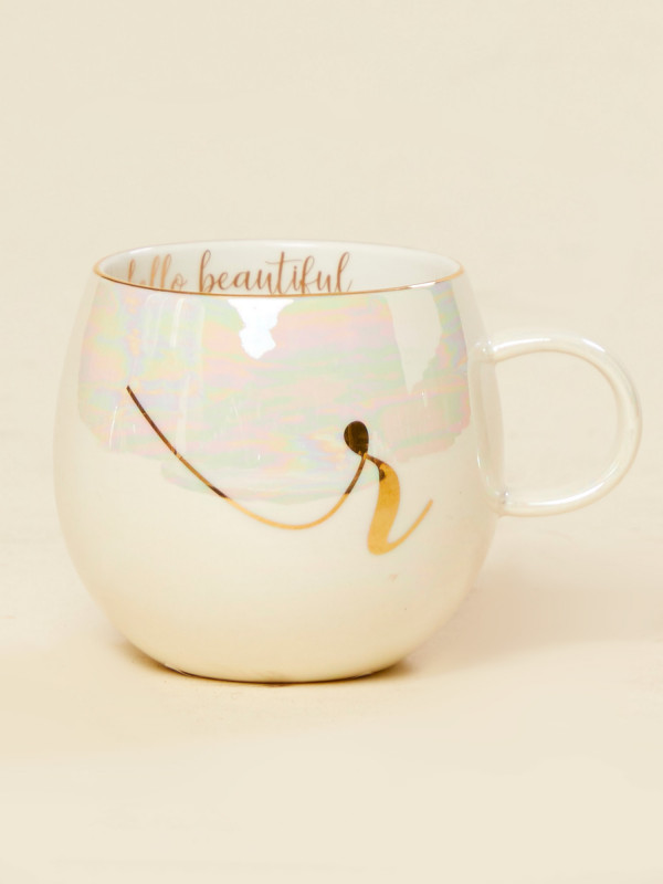 Hello Beautiful Iridescent Monogram Mug - R