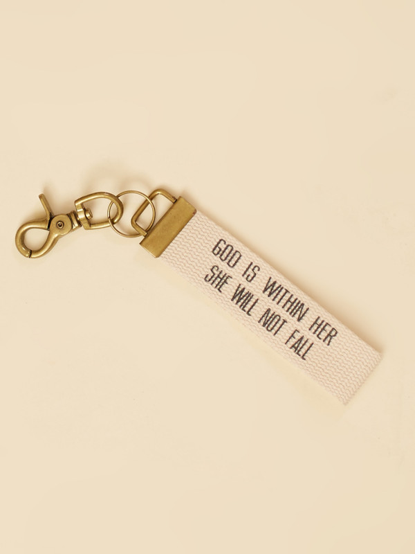 God is Within Her Canvas Keychain