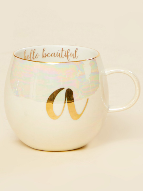 Hello Beautiful Iridescent Monogram Mug - A
