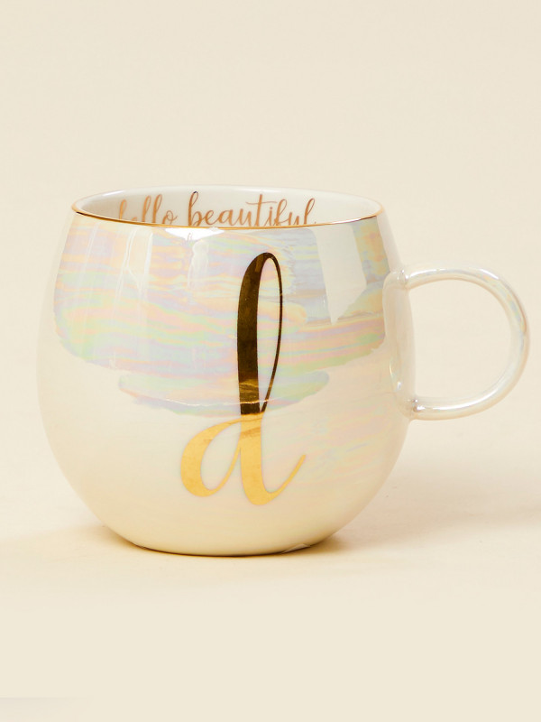 Hello Beautiful Iridescent Monogram Mug - D