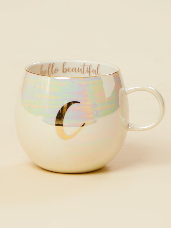 Hello Beautiful Iridescent Monogram Mug - C