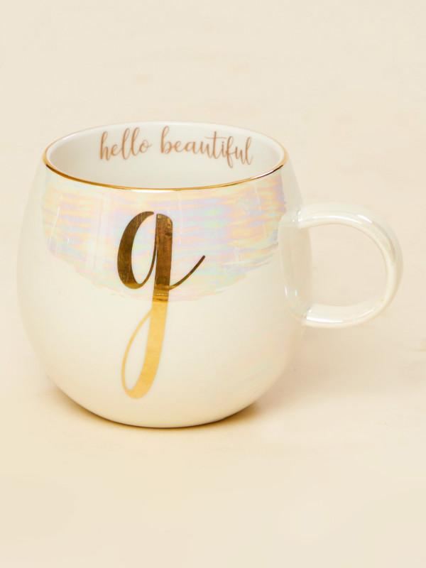 Hello Beautiful Iridescent Monogram Mug - G