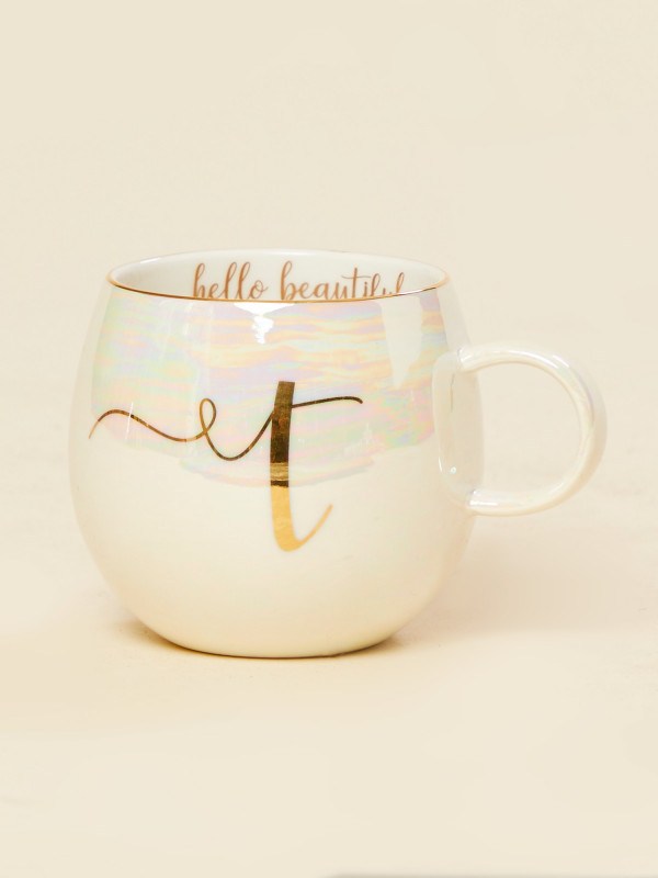Hello Beautiful Iridescent Monogram Mug - T