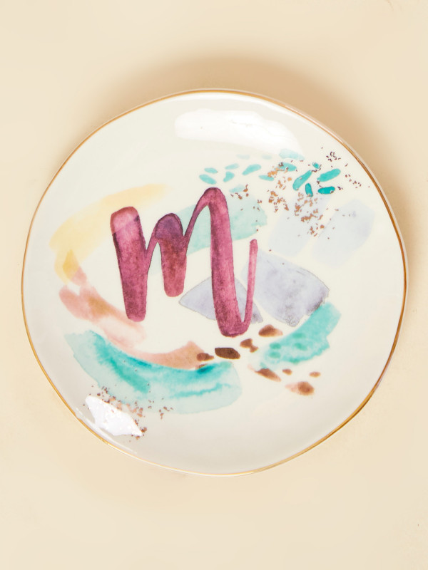 Monogram Watercolor Ring Dish - M